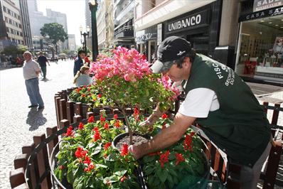 Prefeitura troca floreiras no calçadão da rua XV de Novembro.
Curitiba, 09/04/2008
Foto: Maurílio Cheli/SMCS