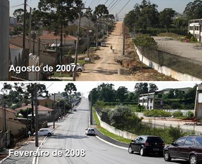 Rua Ipiranga no Capão Raso, que faz parte do binário São Pedro, antes e depois das obras.
Fotos: SMCS