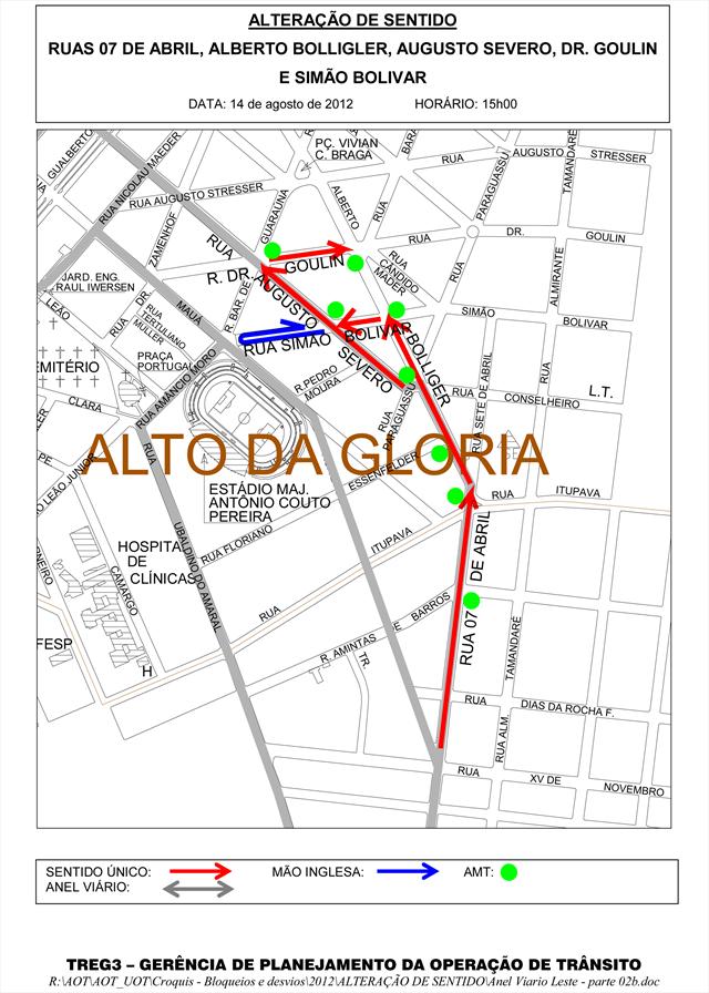 Quatro ruas do Alto da XV, próximas ao estádio Couto Pereira, vão ter mudança de sentido a partir desta terça-feira (14). 