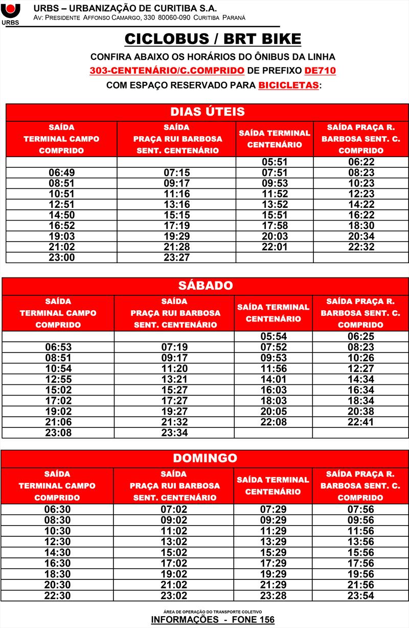 Horarios do ciclobus.
Foto: Divulgação