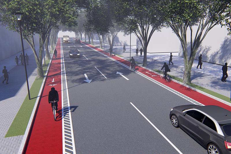 Curitiba tem a meta de chegar a 408 quilômetros de estrutura cicloviária implantados até 2025.
Ilustração:IPPUC