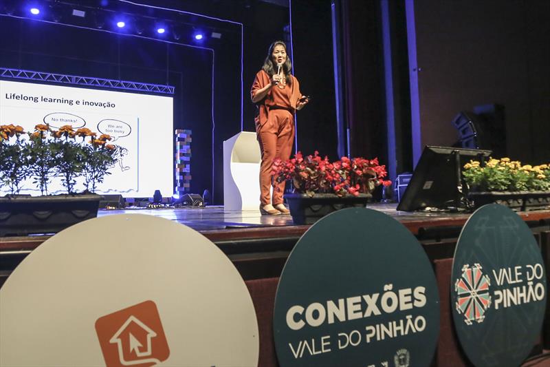 Kátia Tokoro, investidora anjo, no evento Conexões Vale do Pinhão no Teatro Guaira.
Curitiba,05/12/2019.
Foto: Luiz Costa /SMCS.