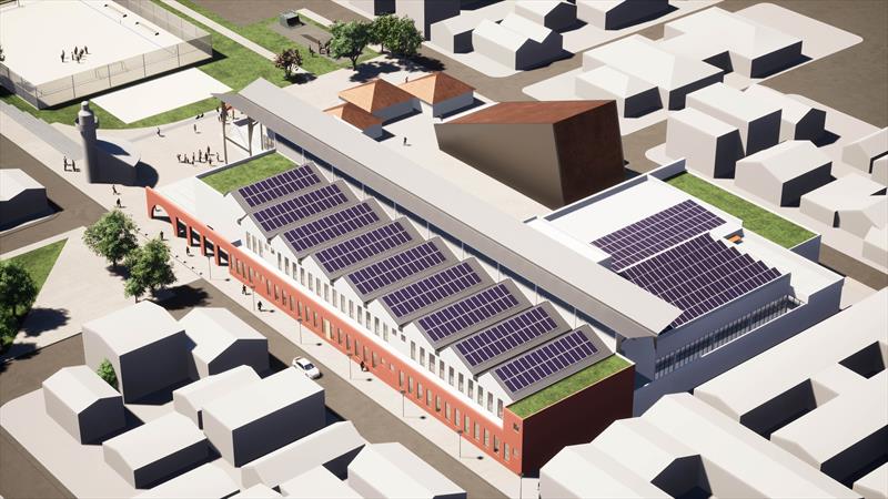 Desenhada pelo Ippuc a nova Rua da Cidadania da CIC terá a captação de energia solar, por placas fotovoltaicas, e também reservatório para o reuso da água da chuva.
Ilustração: IPPUC