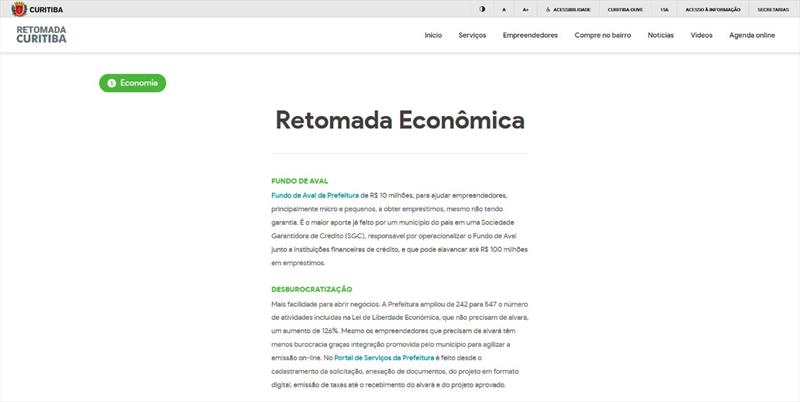 Portal Retomada Curitiba reúne ações do município em apoio ao cidadão
