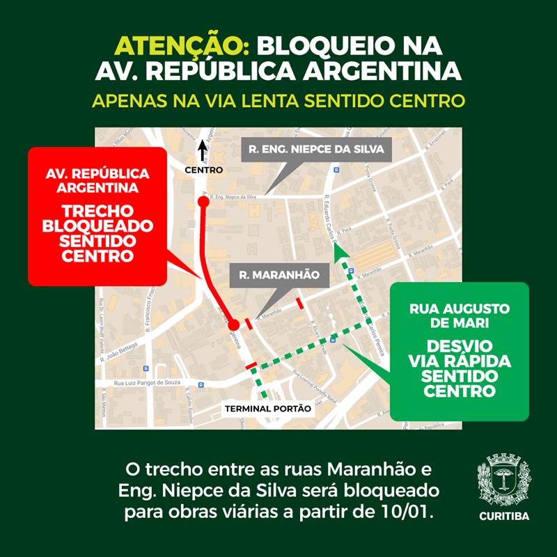 Via lenta da Avenida República Argentina será bloqueada para a passagem de veículos.