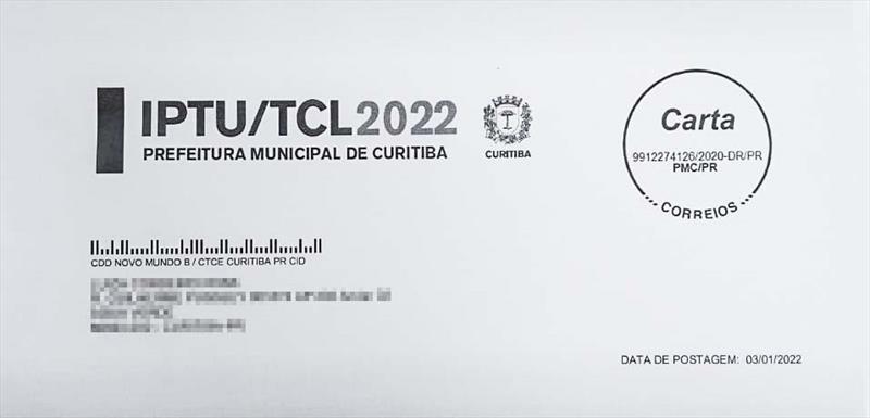 A entrega das cartas com os boletos para o pagamento do IPTU 2022 e da Taxa de Coleta de Lixo (TCL) foi 100% concluída pelos Correios.