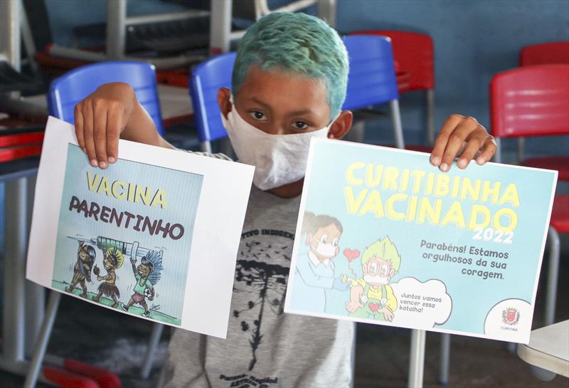 Vacinação infantil na Aldeia Kakanê Porã. Na iamgem, Thales Fireg dos Santos Guimarães.Curitiba, 17/01/2022. Foto: Lucilia Guimarães/SMCS