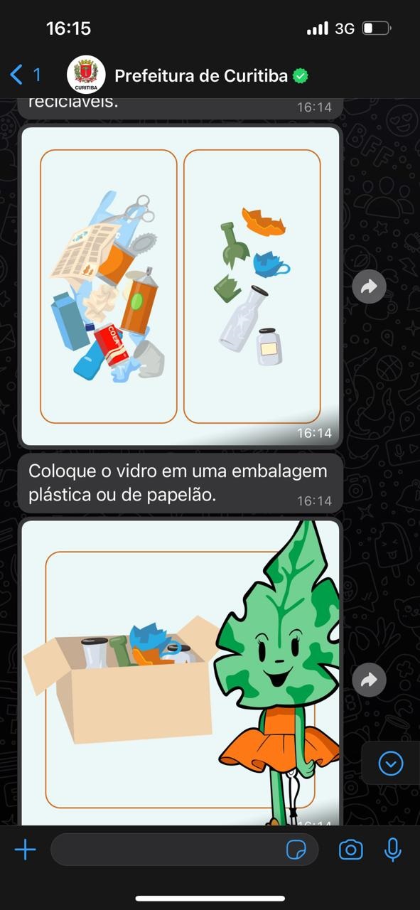 Família Folhas tira dúvidas de reciclagem no WhatsApp.