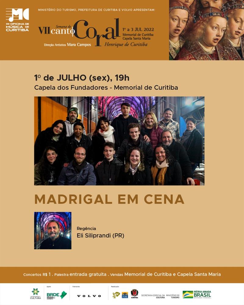 O grupo vocal Madrigal em Cena, que nasceu do projeto Nosso Canto na Regional Boqueirão e ensaia na Rua da Cidadania, estará na abertura do Concerto de Coros.