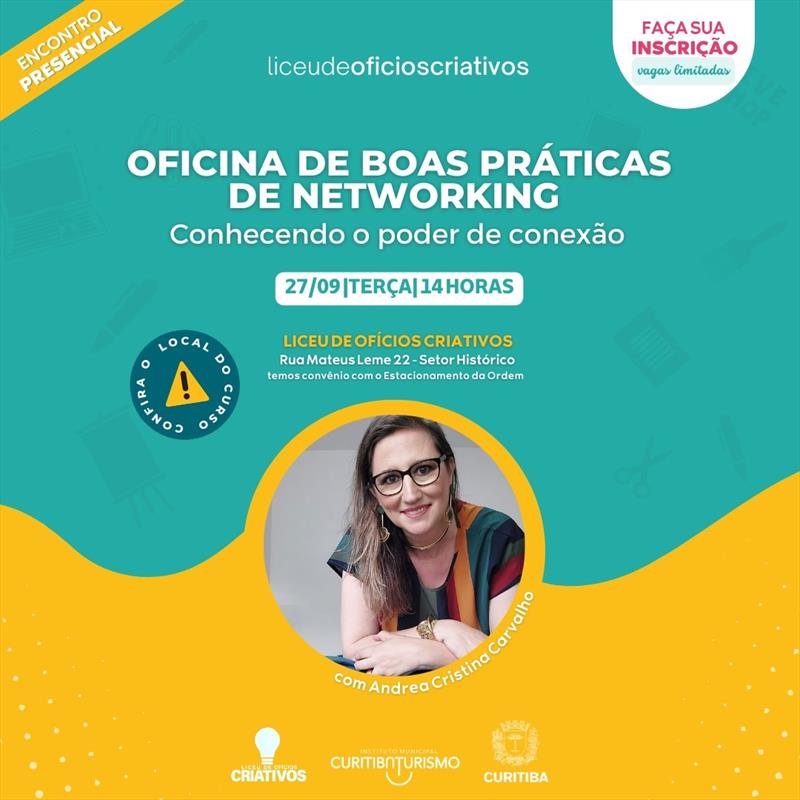 A mentora Andréa Cristina Carvalho (@andrea.cristina.ac) traz a oficina de Boas Práticas de Networking.