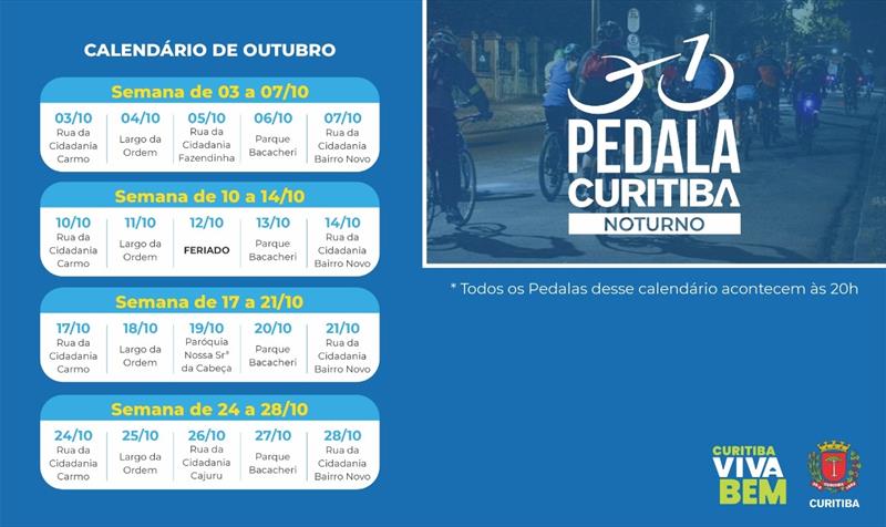 Pedala Curitiba Noturno já tem programação completa para o mês de Outubro.