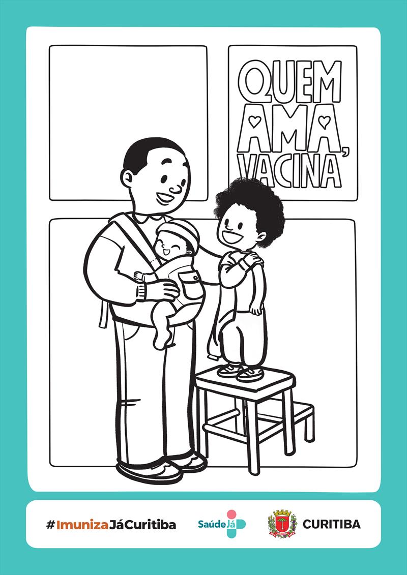 Desenhos da campanha “Quem ama, vacina”.