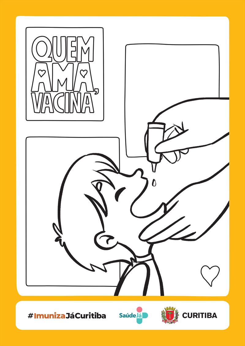 Desenhos da campanha “Quem ama, vacina”.