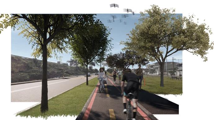 Avenida Juscelino Kubitscheck ganhará estrutura cicloviária para atender a demanda na CIC.
Ilustração: IPPUC