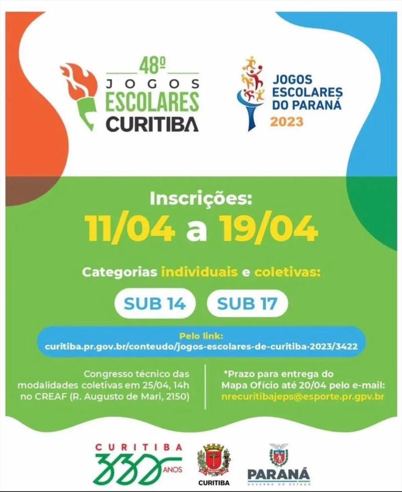 Escolas públicas e privadas já podem inscrever seus alunos para 48ª edição dos Jogos Escolares de Curitiba.
Foto: Divulgação