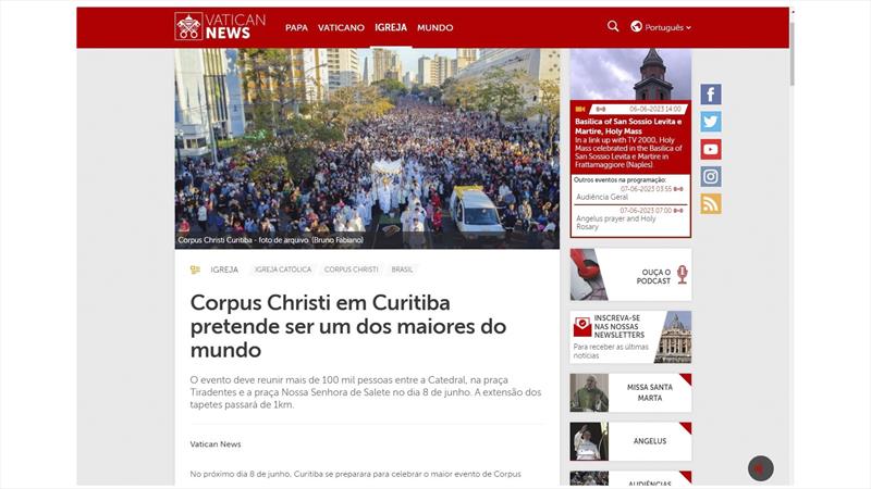 Corpus Christi de Curitiba é destaque em publicação do Vaticano.