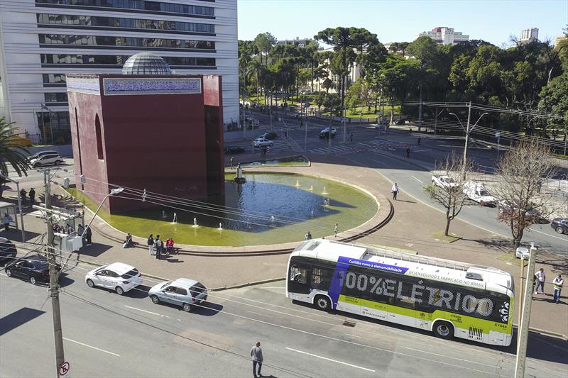 Lançamento dos testes com ônibus elétricos da Marcopolo.
Curitiba, 28/06/2023.
Foto: José Fernando Ogura/SMCS.