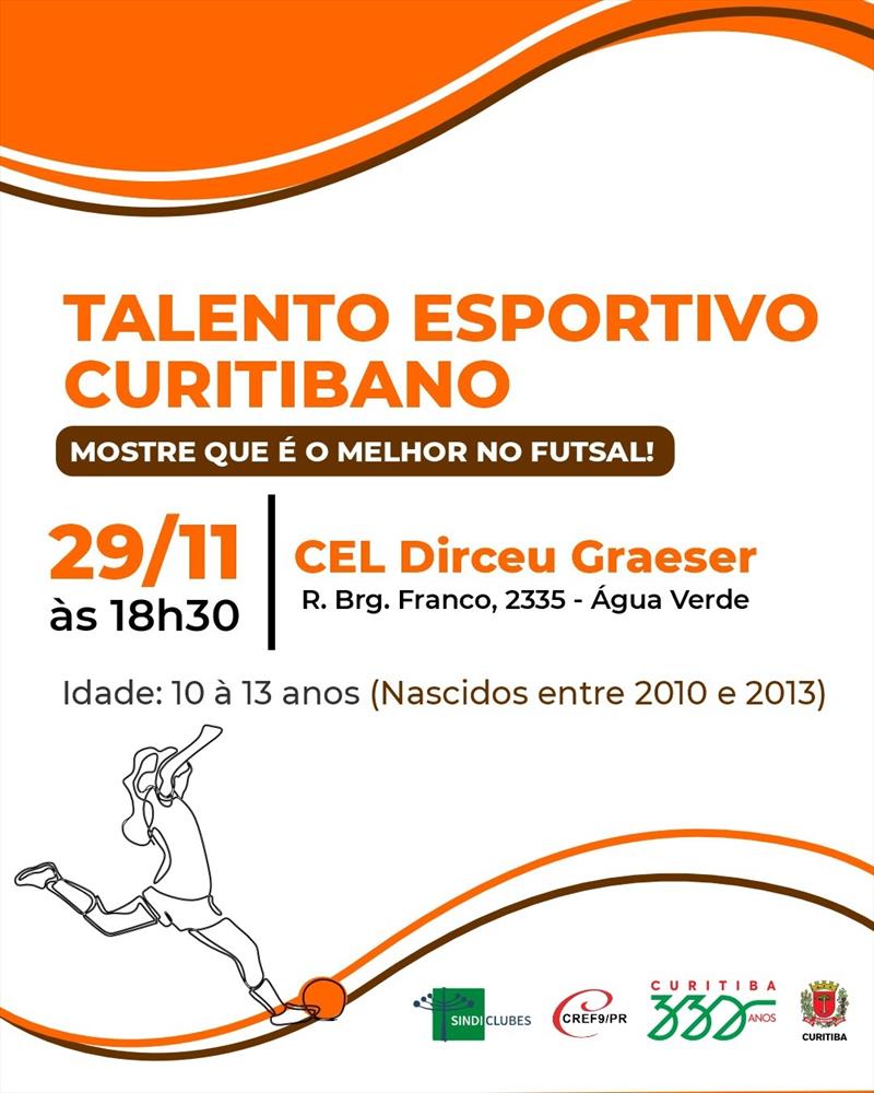 Talento Esportivo convida crianças 10 a 13 anos para apresentação a técnicos e professores.