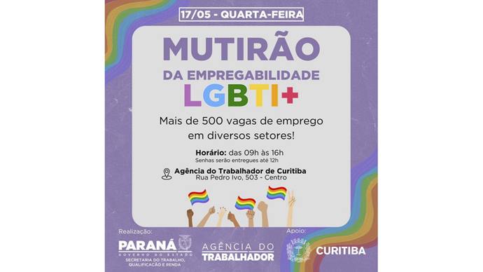 Mutirão da Empregabilidade vai oferecer 500 vagas para pessoas LGBTI+.