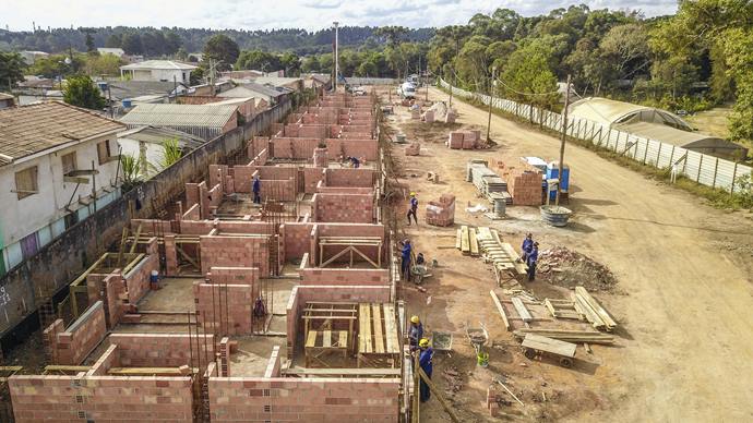 Obras das unidades habitacionais do Bairro Novo do Caximba.
Curitiba, 25/05/2023.
Foto: José Fernando Ogura/SMCS.