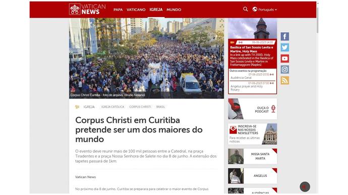 Corpus Christi de Curitiba é destaque em publicação do Vaticano.