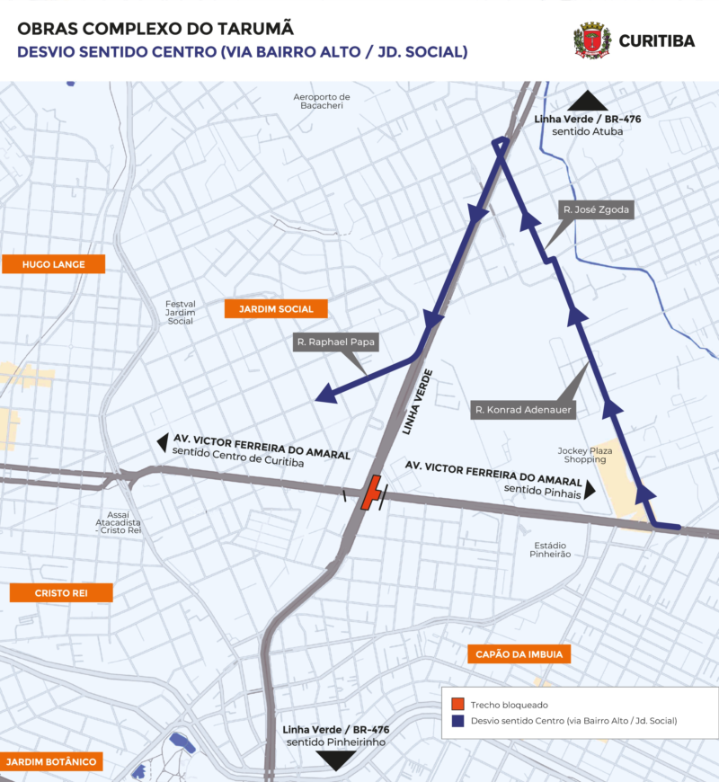 Veja orientações de trânsito e opções de desvios durante o bloqueio da Victor Ferreira do Amaral, em Curitiba.